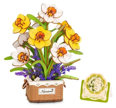 Produktbild von Holzblumen Narzisse Strauß 3D Holzpuzzle Modellbausatz Bastelset Heimdeko Geschenk