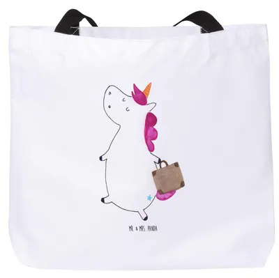 Produktbild von Mr. & Mrs. Panda Beutel Einhorn Koffer - Weiß - Geschenk, Reisetasche, Lustig, Unicorn, Erwachsen, Laptoptasche, Tote Bag, Stoffbeutel, Strandtasche, Einhörner, Tasche