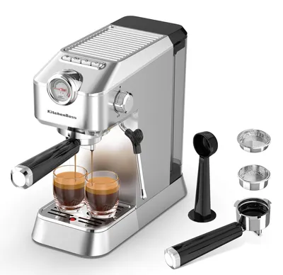 Espressomaschine 15 Bar mit Milchaufschäumer, kompakt, 1350 W, silber