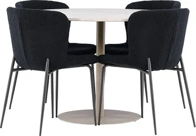 Productafbeelding van Lycke eethoek tafel Ø110cm en 4 teddy stoelen beige.