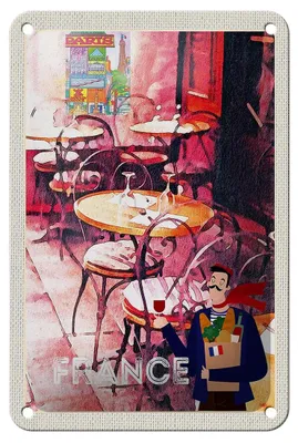 Produktbild von Blechschild Reise 12x18cm Frankreich Restaurant Gemälde Stühle Schild