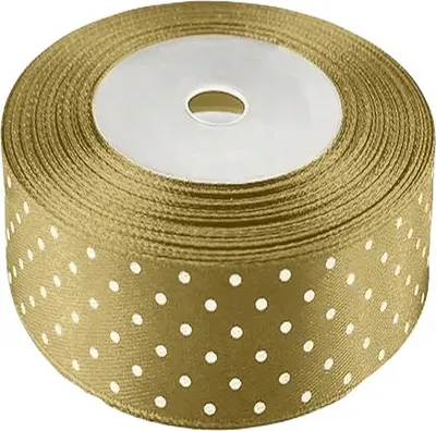 Obrázek produktu pro Saténová stuha s puntíky, zlatá, 22 m, 38 mm