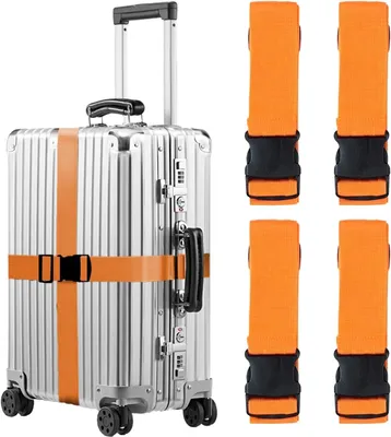 Imagen del producto de Juego de correas para maletas, de 4 piezas, ajustables, color naranja, para viajes