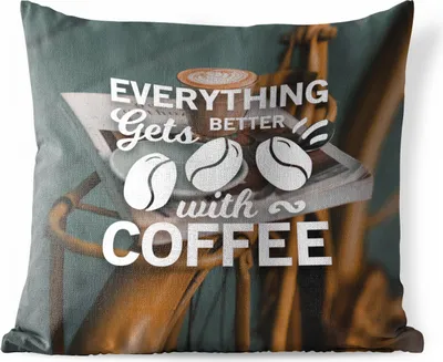 Produktbild von MuchoWow® Outdoor Kissen - Zitate - Kaffee - Sprichwörter - Mit Kaffee wird alles besser - 60x60 cm - Wetterfest - Lounge Kissen - Dekoration - Schlaf Kissen
