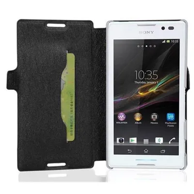 Produktbild von Cadorabo Schutzhülle für Sony Xperia C Hülle in Schwarz Handyhülle Kartenfach Cover Case Etui