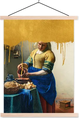 Produktbild von MuchoWow® Textilposter Milchmädchen - Gold - Alte Meister 40x53 cm mit holzfarbenen Rahmen - Schlafzimmer