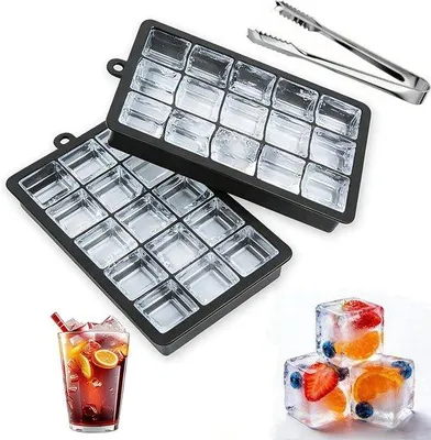Produktbild von Famanu Eiswürfelformen Set – 2 Silikonformen mit Deckel und Eisclip, 15 Fächer, BPA-frei