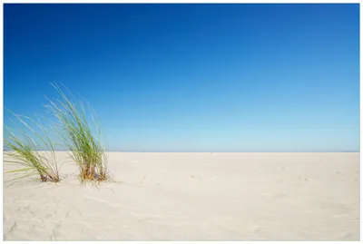 Produktbild von Wallario Wandbild aus Acryl, 90 x 60 cm, freischwebende Optik - Sandstrand unter blauem Himmel