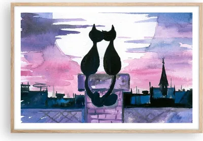 Produktbild von Gerahmtes Poster - Rahmen in heller Eiche - Katzen Dach Liebe Tier - 91,5x61 cm - Wand Bild - Wanddeko - Wandbilder - Wandposter - Bilderrahmen - Bilder - Kunstdruck - Wandbild - P2NAA91x61-2970