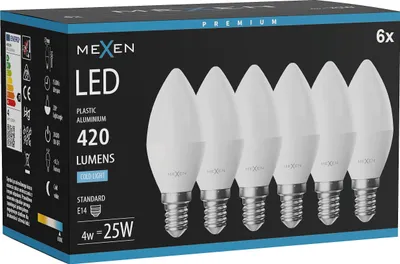 Produktbild von Mexen Nova 6x LED-Glühbirne E14, C37, 4W, Kalt - 6500K, 420 lm - L102-E14-0465-01x06