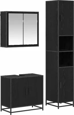 Produktbild von vidaXL Badezimmermöbel-Set 3 pcs Schwarz Eichen-Optik Holzwerkstoff