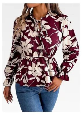 Produktbild von Damen Shirt Übergröße Langarm Lässig Tops Frühling Sommer Taille Patchwork Oberteil Weich Bequem Streetwear Rüschen Plissee Rundhalsausschnitt Bluse Blusentop