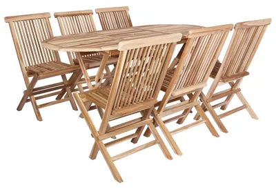 Produktbild von Gartenmöbel Set 7 Stk. Natur Massivholz Teak
