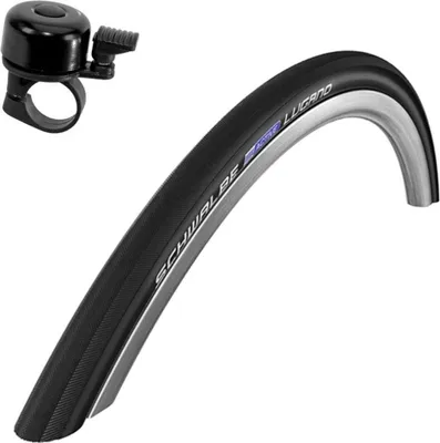 Produktbild von 1 x Schwalbe Lugano 28" Rennradreifen K-Guard Fahrrad Mantel Decke in schwarz 700 x 33C (32-622) inkl. Fahrradklingel