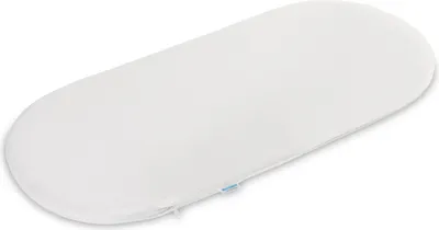 A white oval-shaped mattress on a white background.