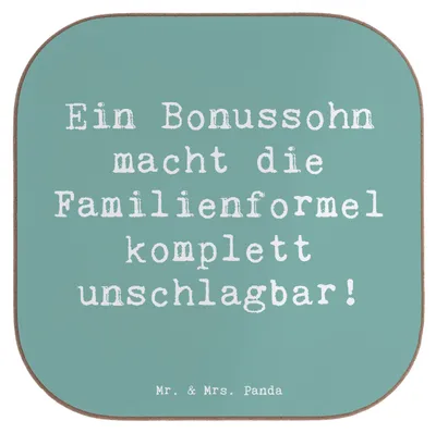 Produktbild von Mr. & Mrs. Panda Tischuntersetzer Spruch Unschlagbarer Bonussohn - Meeresbrise - Geschenk, Holzuntersetzer, gläseruntersetzer, Familie, Tassenuntersetzer, Coaster, Freude