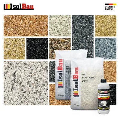 Isolbau Steinteppich Set Marmorkies 1-4 mm Botticino Beige 25 kg - Inkl. PU-Bindemittel bis 2,5 m² Bodenbelag