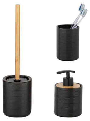 Produktbild von Schöner Wohnen Keramik WC-Garnitur Set Zena Schwarz Stiel Bürste Toilette Badezimmer