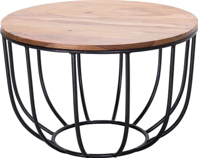 Produktbild von Couchtisch WL5.677 60x39x60 cm Sheesham Massivholz / Metall Korbtisch | Design Sofatisch | Wohnzimmertisch Rund | Stubentisch Industrial Braun | Holztisch Kaffeetisch Massiv Wohnzimmer