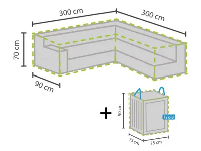 Produktbild von Abdeckung 300x300cm für Garten Lounge Set L-förmig + Schutzhülle für 6-8 Kissen