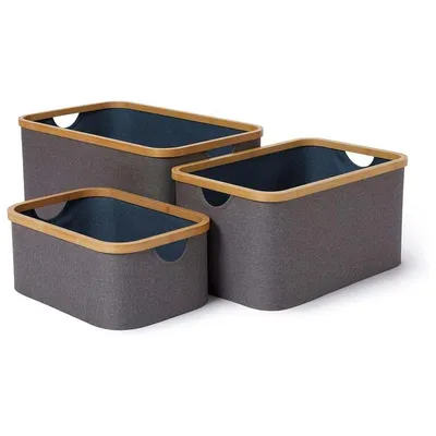 Immagine prodotto di Scatole portaoggetti Lumaland con struttura in bambù - Set da 3 - Grigio-blu