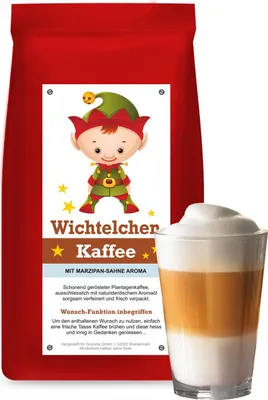 Produktbild von Geschenk-Kaffee WICHTELCHEN mit Marzipan-Sahne aromatisiert von Coffee-Nation, 250g Bohnen