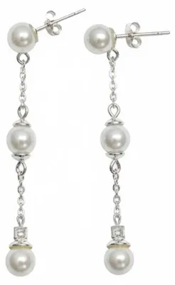 Immagine prodotto di Orecchini pendenti da donna in argento sterling 925 con tre perle, modello BIPE045