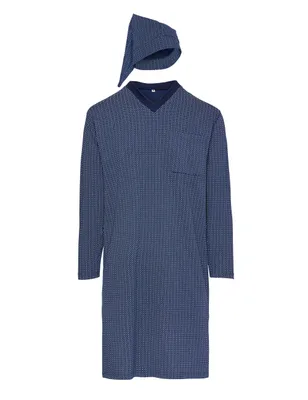 Produktbild von Timone Herren Nachthemd mit Schlafmütze TIDR5001(Marinblau 677606 (langarm), M)