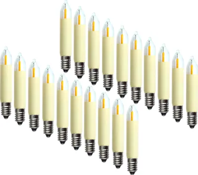 Produktbild von 20 Stück: LED Filament Kleinschaftkerzen 23 V 0,2W E10 /  Spitzkerze Riffelkerze Ersatzlämpchen für Lichterkette Schwibbogen Weihnachten
