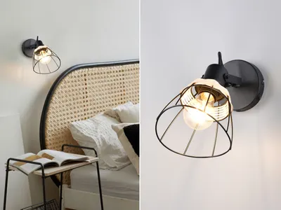 Produktbild von LED Wandstrahler Wandlampe innen mit Schalter Lampenschirm Gitter Schwarz H:27cm