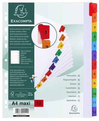 Immagine prodotto di Registro DIN A4, 12 divisori, cartoncino colorato, 160 g, marca Exacompta