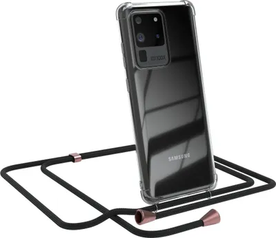 Produktbild von EAZY CASE Handykette kompatibel mit Samsung Galaxy S20 Ultra / S20 Ultra 5G, Handyhülle mit Umhängeband, Handykordel, Schutzhülle Clear, Band in Schwarz