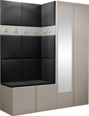 Produktbild von MIRJAN24 Garderoben-Set Orion XII, Garderobe mit Sitzbank mit 11 x Wandpanel 42x42 (Farbe: Cashmere, Manila 18)
