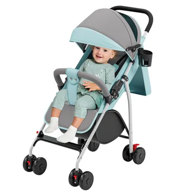 Produktbild von Buggy Kinderwagen verstellbare Rückenlehne Leicht mit Polsterung Moskitonetz Getränkehalter hellblau