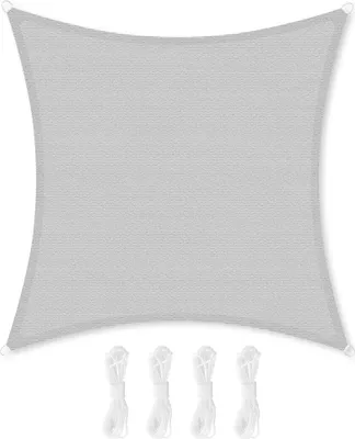 Produktbild von SONGMICS Sonnensegel 2 x 2 m, Sonnenschutz aus HDPE-Gewebe, luftdurchlässig, wasserdurchlässig, für Terrasse, Garten, Balkon, Camping, quadratisch, konkav, 2 m Seile, hellgrau GSS22QY