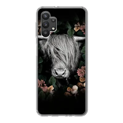 Produktbild von MuchoWow® Handyhülle Schutzhülle Hülle für Samsung Galaxy A32 5G Schottischer Highlander - Blumen - Rosa Silikon Softcase Handy Hülle - Softcase