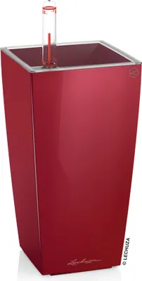 Produktbild von LECHUZA-Pflanzgefäß MINI-CUBI Premium Scarlet Rot Hochglanz | Tischgefäß mit Bewässerungssystem | Hochglanz-Oberfläche | 9,5 x 9,5 x 18,5 cm | 18121