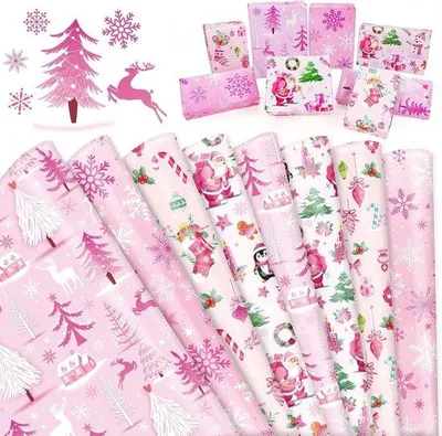 Produktbild von Rosa Weihnachtspapier mit Baum Rentier Schneeflocken
