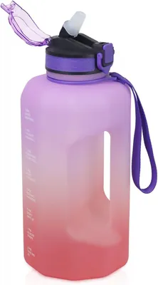Image de Bouteille d'eau de 2,2 litres, avec indicateurs de temps, sans BPA, de couleur violette et rose, idéale pour le sport