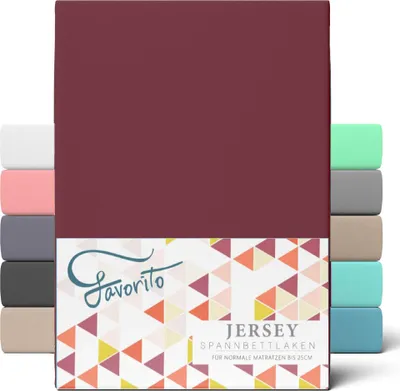 Produktbild von Favorito Jersey Spannbettlaken 100% Baumwolle Spannbetttuch Rundumgummi waschbar pflegeleicht hochwertig strapazierfähig 180x200 cm Bordeaux