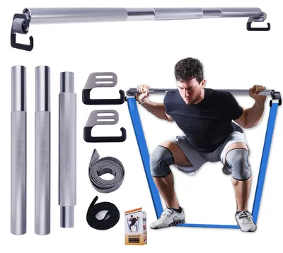 Imagen del producto de Barra de entrenamiento de aluminio, de 96 cm, con ganchos de seguridad, ideal para ejercicios de fuerza y entrenamiento de todo el cuerpo
