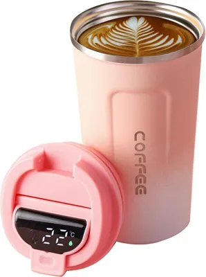 Produktbild von Intelligente doppelwandige Kaffeebecher, isolierter Edelstahlbecher mit Deckel, Temperaturanzeige für Heiß-/Eiskaffee