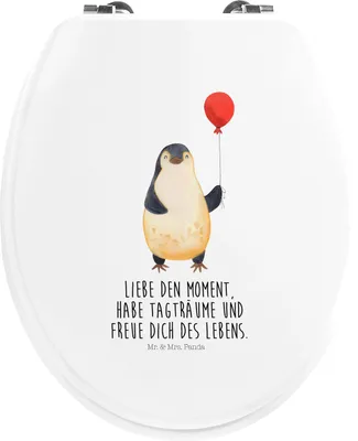 Produktbild von Mr. & Mrs. Panda Klobrille Pinguin Luftballon - Weiß - Geschenk, WC Sitz, Toilettenbrille, Klodeckel, Freundin, Liebe, Motivation, Glück, klo deckel, Klo-Deckel, Brille