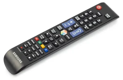 A black Samsung TV remote control is shown against a white background.