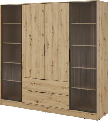 Produktbild von Kleiderschrank 206 cm in Eiche KNOCK-160 mit 2 Glastüren