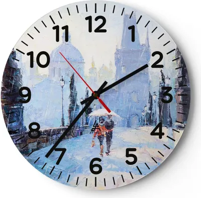 Produktbild von Wanduhr - Rund - Glasuhr - Brücke Stadt Prag - 30x30cm - Schleichendes Uhrwerk - Lautlos - zum Aufhängen bereit - Dekoration Modern - Wanddekoration aus Glas - C4AR30x30-3416