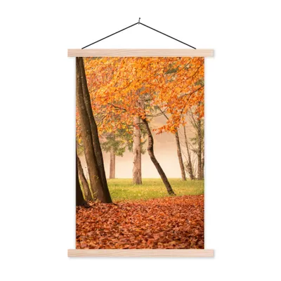 Produktbild von MuchoWow® Textilposter Blätter - Herbst - Wald 60x90 cm mit holzfarbenen Rahmen - Textil