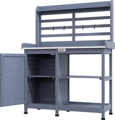 Produktbild von Gartentisch mit Schrankfach, Aluminium-Arbeitsfläche, Stauraum, 112x47x146cm, Grau