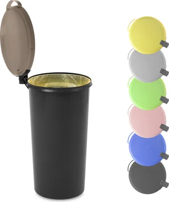 Produktbild von KUEFA VL 60 Liter Müllsackständer mit Scharnierdeckel für den Gelben Sack, Pfandflaschen, Leergut (Cappuccino)