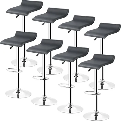 Produktbild von Barhocker 8er Set Schwarz höhenverstellbar mit Rückenlehne und Armlehne